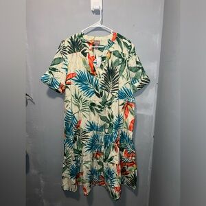 Chico's Leafy Print Midi Dress - Green, Blue, Red